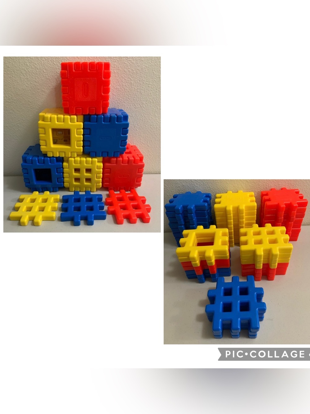 Vintage Little Tikes Wee Waffle Blocks Large 39 Piece Lot 4”X 4” Red Blue Yellow